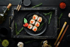 sushi-with-crab-caviar-cooked-oil-sushi-menu-japanese-restaurant-top-view-2